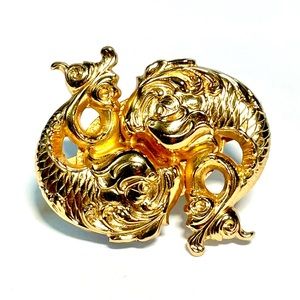 Vintage Napier Koi Fish Scarf Holder Pisces yin yang dragon fish Asian oriental